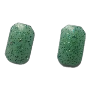 Μικρά καρφωτά πράσινα σκουλαρίκια από υγρό γυαλί με glitter. - γυαλί, καρφωτά, μικρά, ατσάλι, καρφάκι - 3