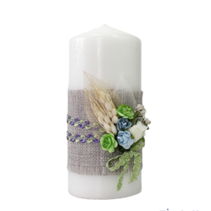 Κερί λευκό με λουλούδια Yψος 15cm - λουλούδια, ρεσώ & κηροπήγια, διακοσμητικά, διακόσμηση σαλονιού - 3