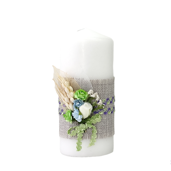 Κερί λευκό με λουλούδια Yψος 15cm - λουλούδια, ρεσώ & κηροπήγια, διακοσμητικά, διακόσμηση σαλονιού - 4