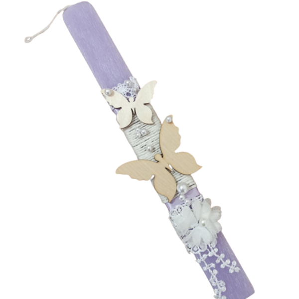 αρωματική λαμπάδα για κορίτσια με πεταλούδες 30 cm λιλά - μωβ - κορίτσι, πεταλούδα, για εφήβους