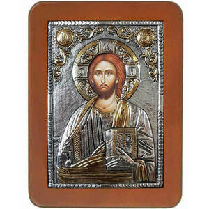 Ιησους Χριστος-Εικονα Ασημενια με τοπικα χρυσωματα με σφραγισμενο το βαρος του ασημιου 925% Διασταση 18χ24