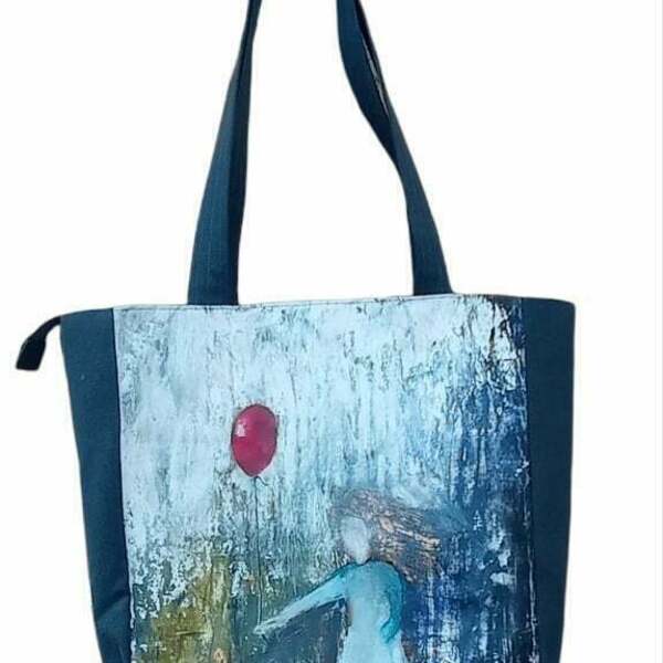 υφασμάτινη τσάντα μοναδική ζωγραφισμένη - ύφασμα, ώμου, μεγάλες, all day