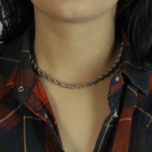 Κολιέ Αλυσίδα "Double Braided Chain" - αλυσίδες, επιχρυσωμένα, κοντά, ατσάλι, boho - 3