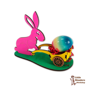 Ξύλινο Διακοσμητικό - Κουνέλι με καρότσι - Βάση Αυγού, Διάσταση: 18X15Χ8 εκ. - διακοσμητικά, για παιδιά, για ενήλικες, ζωάκια - 3