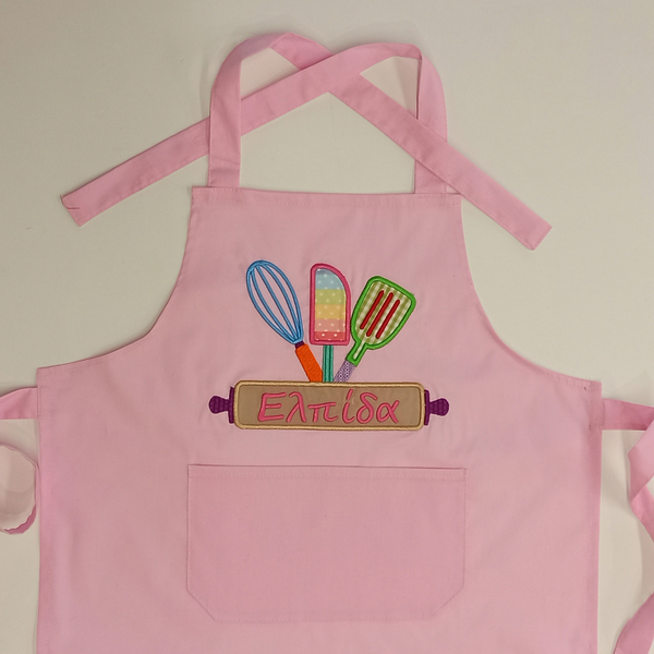 ποδιά μαγειρικής παιδική ροζ baker με όνομα - ύφασμα, ποδιές μαγειρικής - 2