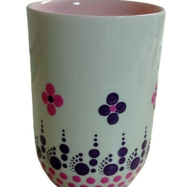 Κεραμική χειροποίητη κούπα με σχέδιο "flower" Mandala - 550ml - πηλός, κούπες & φλυτζάνια - 2