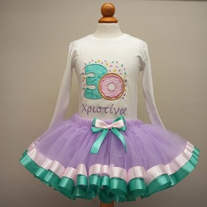 Σετ ρούχων γενεθλίων donut με όνομα και tutu φούστα - κορίτσι, σετ, παιδικά ρούχα, βρεφικά ρούχα - 3