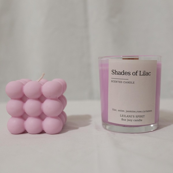 Lilac Gift Box (Αρωματικό Κερί Σόγιας Πασχαλιά (8oz)/Φυτικό Κερί Ελαιοκράμβης σε μορφή κύβου (5,5cm)) - χειροποίητα, αρωματικά κεριά, σετ δώρου - 4