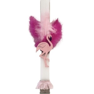 Σετ 2 τεμ. αρωματική λαμπάδα φλαμίνγκο χειροποίητη σε λευκό - φουξ, 32 εκ. με υφασμάτινο σακίδιο 25Χ30 εκ. - λαμπάδες, flamingos, για παιδιά, για εφήβους - 3