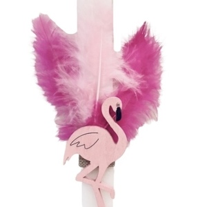 Σετ 2 τεμ. αρωματική λαμπάδα φλαμίνγκο χειροποίητη σε λευκό - φουξ, 32 εκ. με υφασμάτινο σακίδιο 25Χ30 εκ. - λαμπάδες, flamingos, για παιδιά, για εφήβους - 4