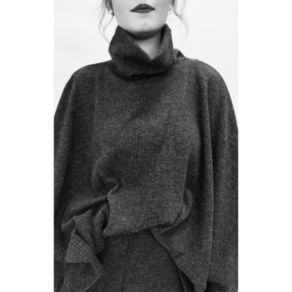 Charcoal Knitted Oversized Tunique - βαμβάκι, μακρυμάνικες - 5