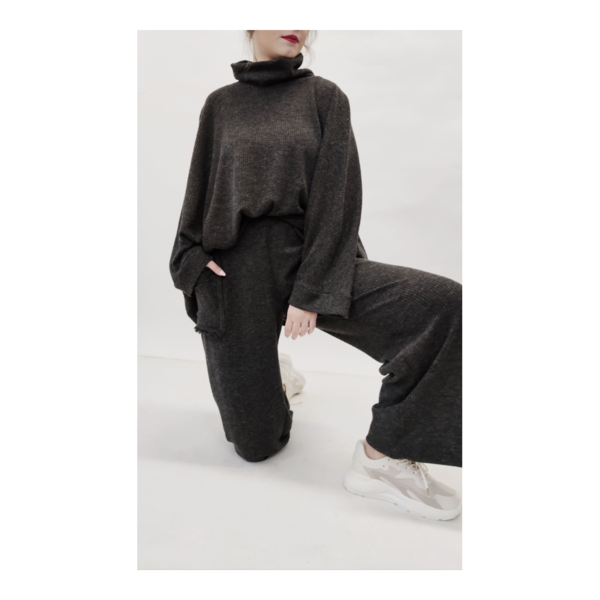 Charcoal Knitted Oversized Tunique - βαμβάκι, μακρυμάνικες - 2