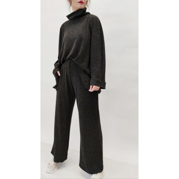Charcoal Knitted Oversized Tunique - βαμβάκι, μακρυμάνικες - 3