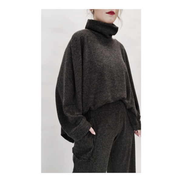 Charcoal Knitted Oversized Tunique - βαμβάκι, μακρυμάνικες