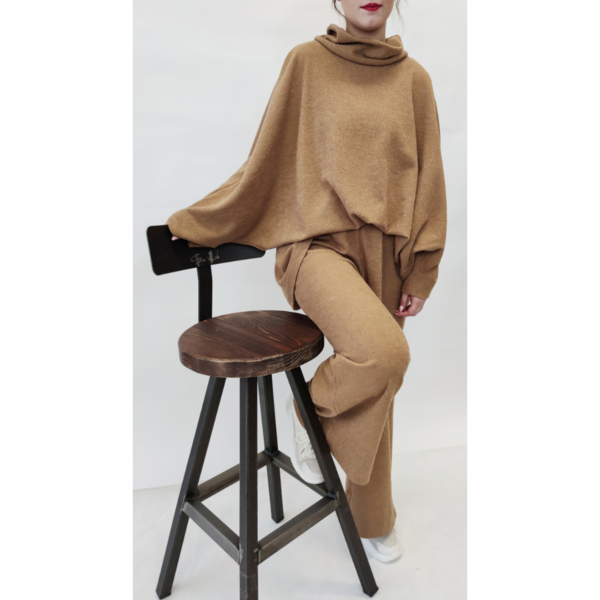 Camel Beige Knitted Tunique - βαμβάκι, μακρυμάνικες