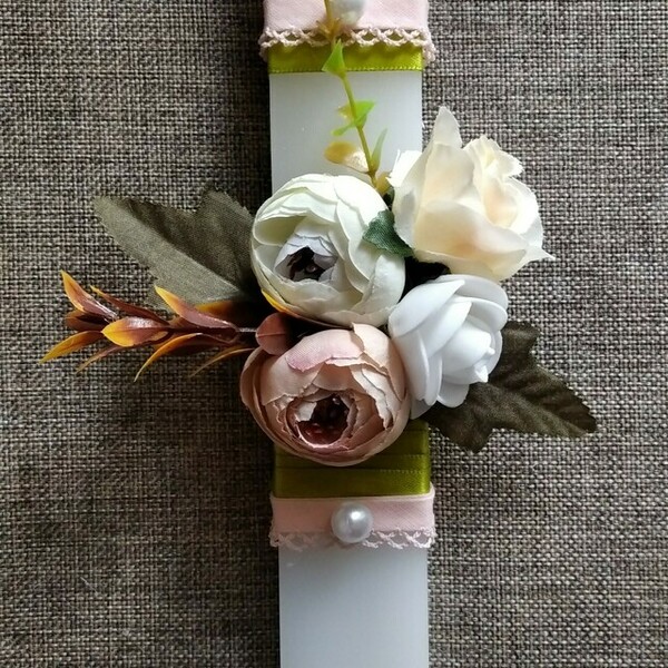 Χειροποίητη λαμπάδα λευκή κοντή''ΛΟΥΛΟΥΔΙΑ'' (25cm) - κορίτσι, λουλούδια, λαμπάδες, για ενήλικες, για εφήβους - 4
