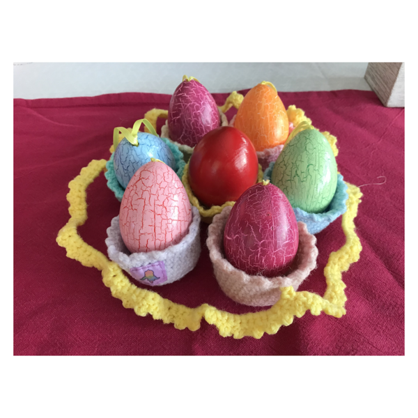 πλεκτή αυγοθήκη για 7 αυγά σε παστέλ χρώματα - διακοσμητικά, πασχαλινή διακόσμηση - 3