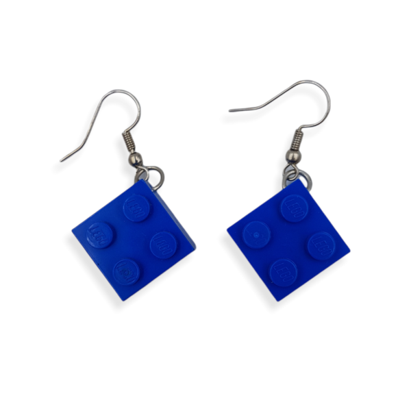 Σκουλαρίκια κρεμαστά απο πλαστικά τουβλάκια - Μπλε τετράγωνα 1.6εκ - πλαστικό, δώρο, κρεμαστά, γάντζος, φθηνά