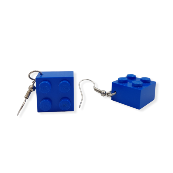 Σκουλαρίκια κρεμαστά απο πλαστικά τουβλάκια - Μπλε τετράγωνα 1.6εκ - πλαστικό, δώρο, κρεμαστά, γάντζος, φθηνά - 4