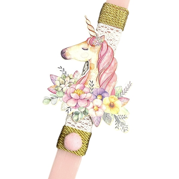 Αρωματική χειροποίητη λαμπάδα μονόκερος σε ροζ χρώμα 32 εκ. - κορίτσι, λαμπάδες, μονόκερος, για παιδιά, για εφήβους - 3