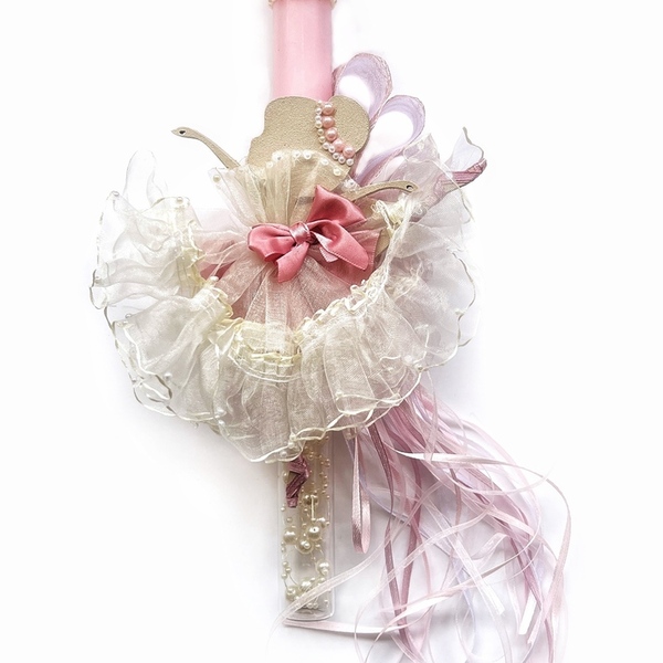 Λαμπαδα μπαλαρίνα με ρομαντικό φόρεμα και πέρλες ,κορδέλες - κορίτσι, λαμπάδες, μπαλαρίνες, πριγκίπισσες