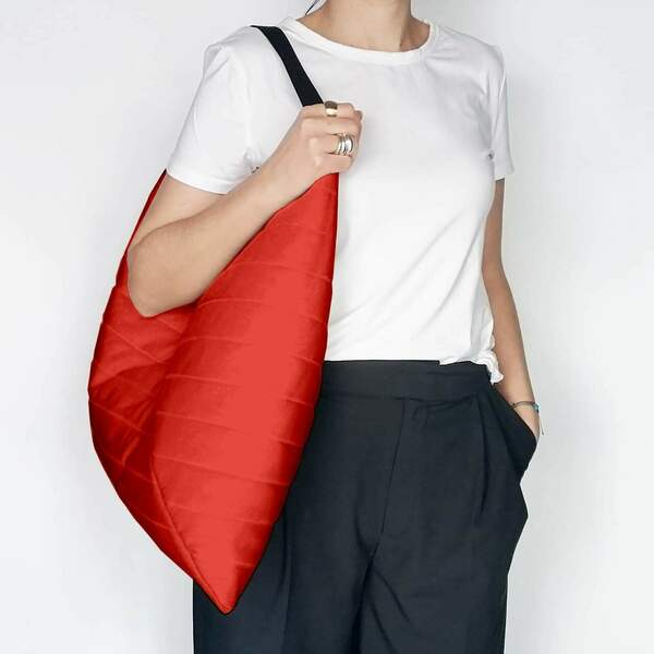 Τσάντα ώμου - Puffer origami bag Fire Red - ύφασμα, ώμου, μεγάλες, all day