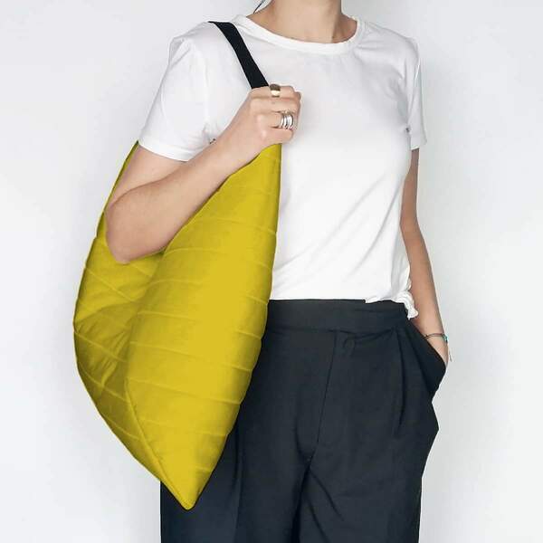 Τσάντα ώμου - Puffer origami bag Mustard Yellow - ύφασμα, ώμου, μεγάλες, all day