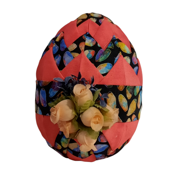 Διακοσμητικό Πασχαλινό αυγό από ύφασμα, σε αποχρώσεις του πορτοκαλι και μαύρο με ύψος 12cm - διακοσμητικά, πασχαλινά αυγά διακοσμητικά, πασχαλινή διακόσμηση, πασχαλινά δώρα