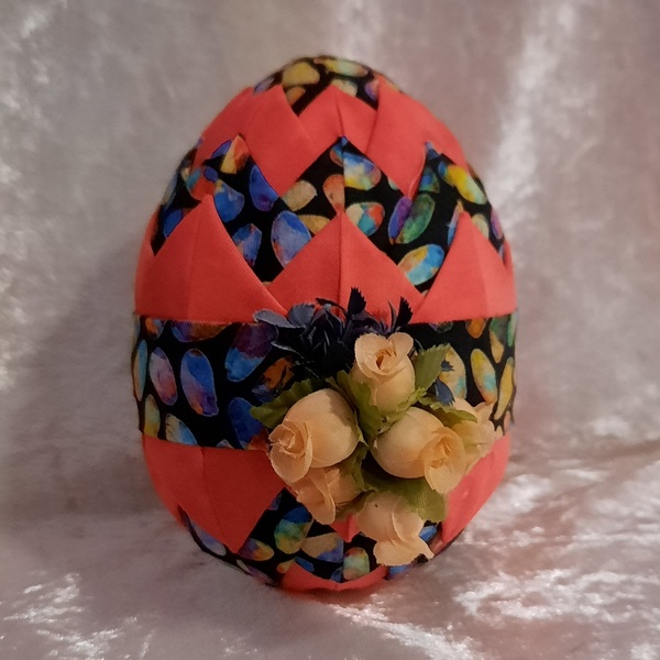 Διακοσμητικό Πασχαλινό αυγό από ύφασμα, σε αποχρώσεις του πορτοκαλι και μαύρο με ύψος 12cm - διακοσμητικά, πασχαλινά αυγά διακοσμητικά, πασχαλινή διακόσμηση, πασχαλινά δώρα - 2