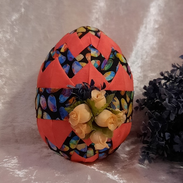 Διακοσμητικό Πασχαλινό αυγό από ύφασμα, σε αποχρώσεις του πορτοκαλι και μαύρο με ύψος 12cm - διακοσμητικά, πασχαλινά αυγά διακοσμητικά, πασχαλινή διακόσμηση, πασχαλινά δώρα - 3