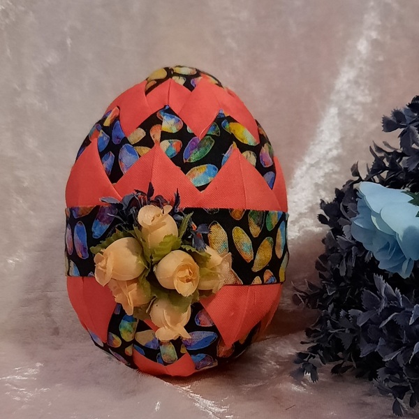 Διακοσμητικό Πασχαλινό αυγό από ύφασμα, σε αποχρώσεις του πορτοκαλι και μαύρο με ύψος 12cm - διακοσμητικά, πασχαλινά αυγά διακοσμητικά, πασχαλινή διακόσμηση, πασχαλινά δώρα - 4