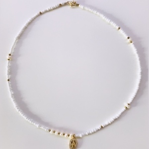 White summer necklace - μαργαριτάρι, τσόκερ, χάντρες, κοντά, φθηνά