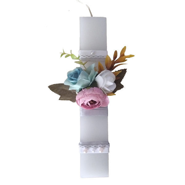 Χειροποίητη λαμπάδα λευκή κοντή ''ΛΟΥΛΟΥΔΙΑ 2'' (25cm) - κορίτσι, λουλούδια, λαμπάδες, για ενήλικες, για εφήβους