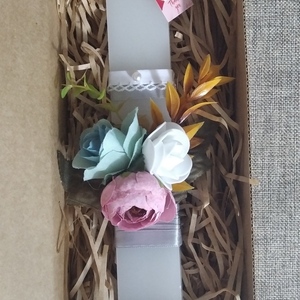 Χειροποίητη λαμπάδα λευκή κοντή ''ΛΟΥΛΟΥΔΙΑ 2'' (25cm) - κορίτσι, λουλούδια, λαμπάδες, για ενήλικες, για εφήβους - 3