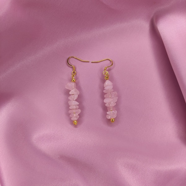 Σκουλαρίκια με ροζ λίθους - ημιπολύτιμες πέτρες, boho, κρεμαστά, γάντζος, φθηνά - 2