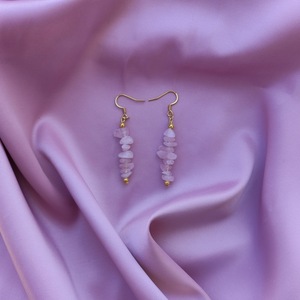 Σκουλαρίκια με ροζ λίθους - ημιπολύτιμες πέτρες, boho, κρεμαστά, γάντζος, φθηνά - 3