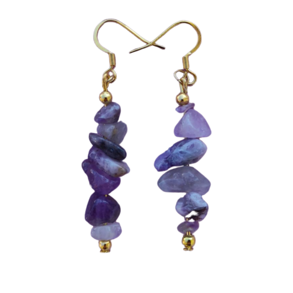 Σκουλαρίκια με μοβ λίθους - ημιπολύτιμες πέτρες, boho, κρεμαστά, γάντζος, φθηνά