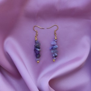 Σκουλαρίκια με μοβ λίθους - ημιπολύτιμες πέτρες, boho, κρεμαστά, γάντζος, φθηνά - 2