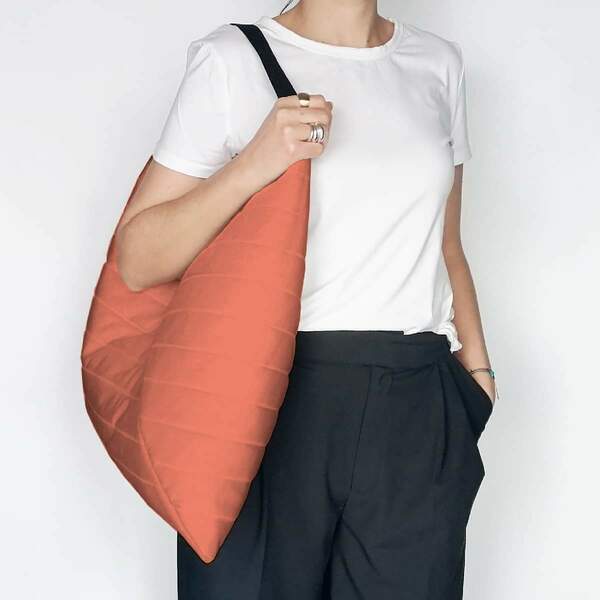 Τσάντα ώμου - Puffer origami bag coral peach - ύφασμα, ώμου, μεγάλες, all day