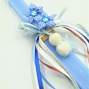 Πασχαλινή Λαμπάδα Γαλάζια με λουλούδια - λαμπάδες, για παιδιά, για ενήλικες, για εφήβους - 4