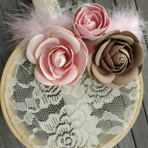 Πασχαλινή ρομαντική λαμπάδα με τελαράκι, ροζ- μπεζ, μήκος 31 εκ. - δαντέλα, κορίτσι, λουλούδια, λαμπάδες - 2