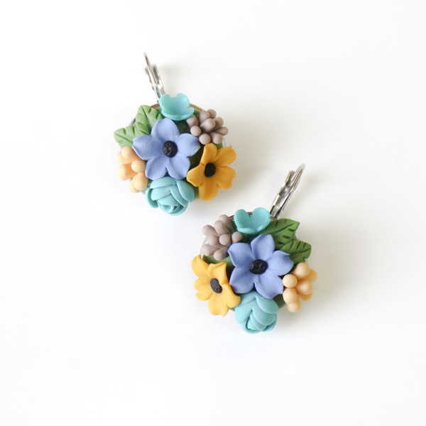 Σκουλαρίκια με λουλούδια από πολυμερικό πηλό ΙΙ - πηλός, romantic, λουλούδι, κρεμαστά