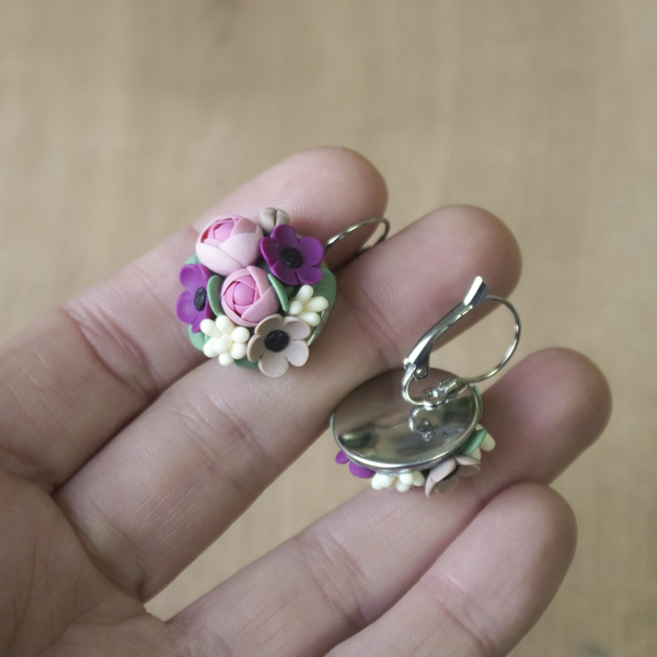 Σκουλαρίκια με λουλούδια από πολυμερικό πηλό ΙΙΙ - πηλός, λουλούδι, κρεμαστά - 3