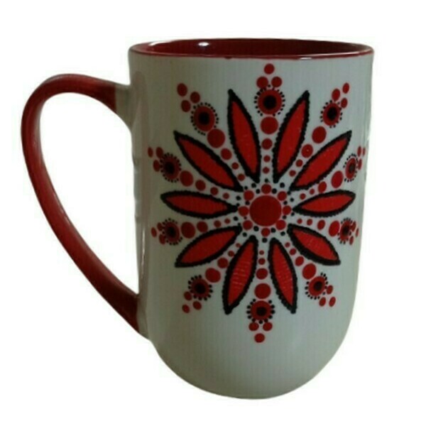 Κεραμική χειροποίητη κούπα με σχέδιο Mandala "flower", σε κόκκινο και μαύρο χρώμα - 550ml - πηλός, κούπες & φλυτζάνια