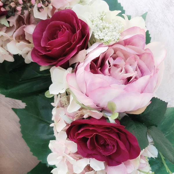 Ανοιξιάτικο ρομαντικό στεφάνι, 50εκ, με ορτανσίες, παιώνιες και τριαντάφυλλα - στεφάνια, δώρο, δώρα για γυναίκες, ανοιξιάτικα λουλούδια - 4