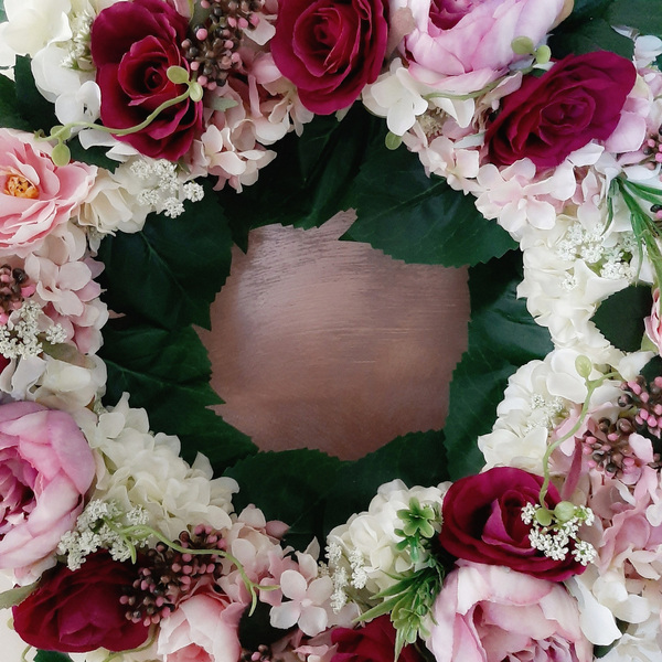 Ανοιξιάτικο ρομαντικό στεφάνι, 50εκ, με ορτανσίες, παιώνιες και τριαντάφυλλα - στεφάνια, δώρο, δώρα για γυναίκες, ανοιξιάτικα λουλούδια - 5