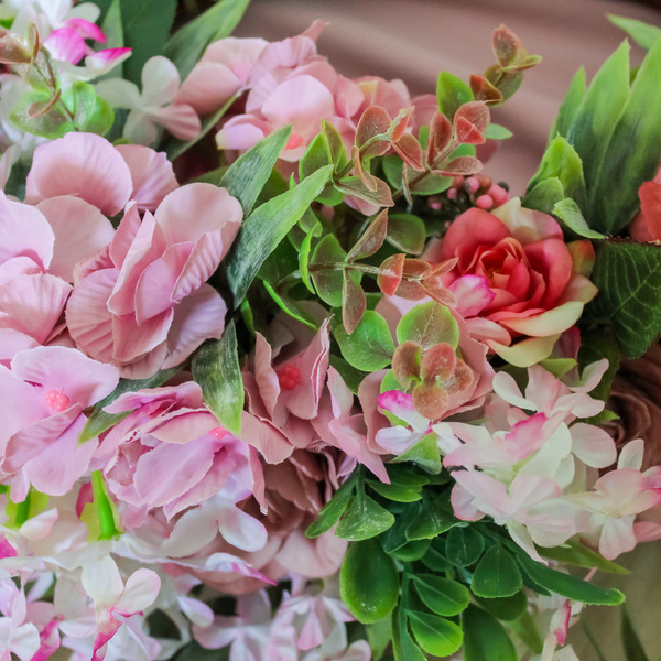 Ροζ ρομαντικό στεφάνι λυγαριάς, 45εκ., σε ρουστίκ στυλ - στεφάνια, δώρα γάμου, δώρα γενεθλίων - 4