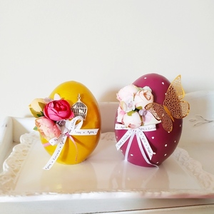 Κεραμικό πασχαλινό αυγό σε μπορντό χρώμα 13cm - λουλούδια, διακοσμητικά, ζευγάρια, για ενήλικες, για εφήβους - 2