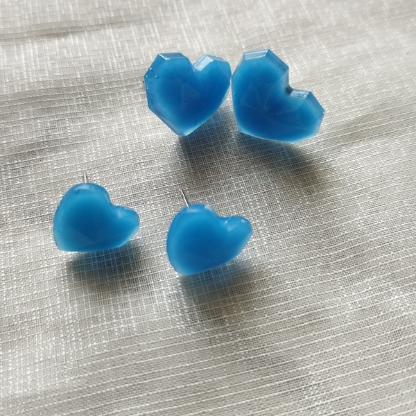 Σκουλαρίκια καρφωτά μπλε καρδιές μικρές - γυαλί, καρδιά, μικρά, φθηνά - 2