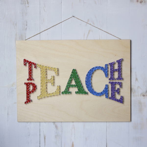 Ξύλινο διακοσμητικό κάδρο για τον τοίχο "Teach Peace" 38x28cm - πίνακες & κάδρα - 3